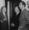 Alfred Hitchcock (1949) - A photograph of Doctor Who actor William Hartnell (left) and Dennis Price (right) taken during the filming of ''The Lost People'' (1949) for Gainsborough. Hitchcock was filming ''Stage Fright'' at Elstree and was likely visiting his former colleague Bernard Knowles, who co-directed ''The Lost People''.